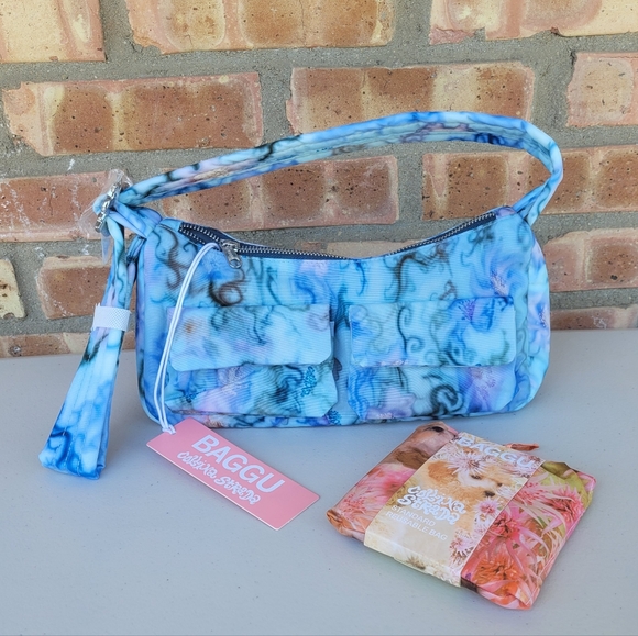 BAGGU Handbags - BAGGU × Collina Strada Blue Art Pattern Small Cargo Shoulder Bag and Shopper Bag